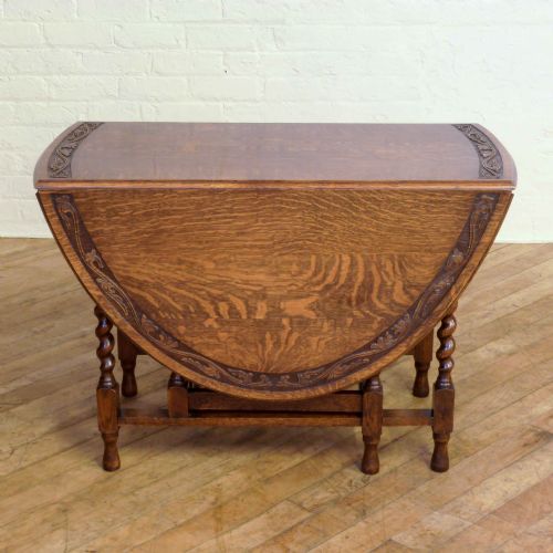 OAK GATELEG TABLE WITH CARVED TOP - ADDITIONAL PHOTO 2