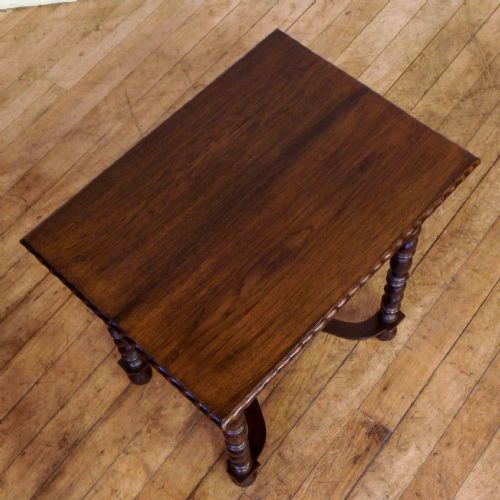 JACOBEAN STYLE OAK OCCASIONAL TABLE WITH X SHAPED STRETCHERS - ADDITIONAL PHOTO 1