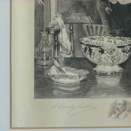 EDWARDIAN ETCHING HERE'S HEALTH UNTO HIS MAJESTY - ADDITIONAL PHOTO 3