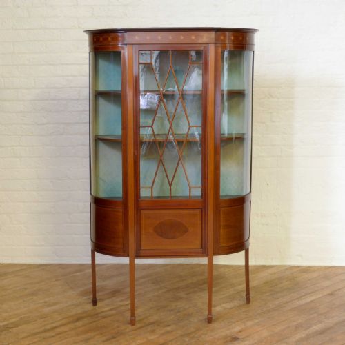 edwardian sheraton style mahogany display cabinet - CATEGORY: ANTIQUE CABINETS - DATED EDWARDIAN