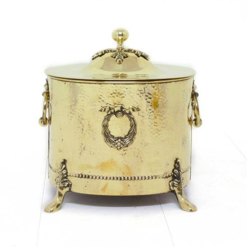 oval brass lidded coal box - CATEGORY: ANTIQUE FIREPLACES - DATED 1920