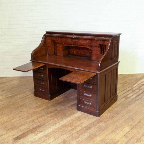 EDWARDIAN OAK ROLL TOP DESK - ADDITIONAL PHOTO 5