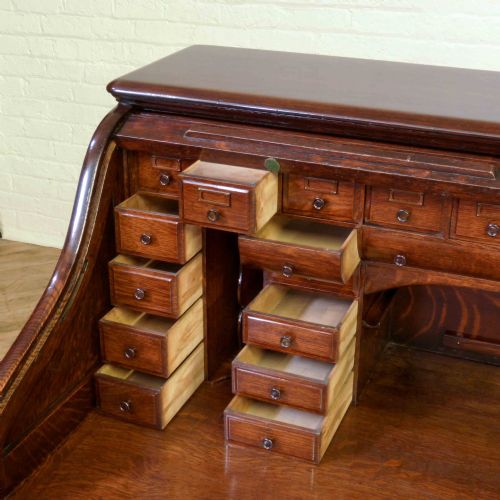 EDWARDIAN OAK ROLL TOP DESK - ADDITIONAL PHOTO 13