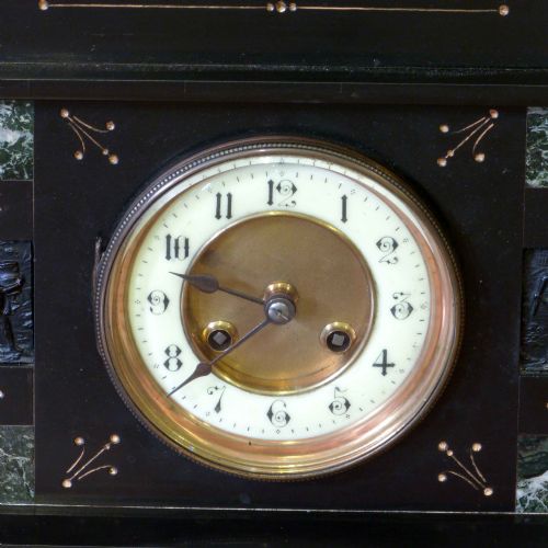 VICTORIAN BLACK SLATE AND MARBLE CLOCK SET - ADDITIONAL PHOTO 1