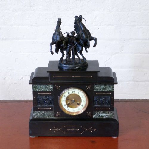 VICTORIAN BLACK SLATE AND MARBLE CLOCK SET - ADDITIONAL PHOTO 5