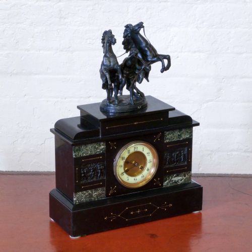 VICTORIAN BLACK SLATE AND MARBLE CLOCK SET - ADDITIONAL PHOTO 6