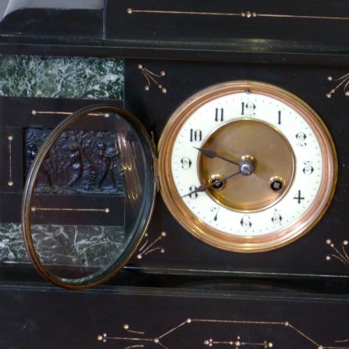 VICTORIAN BLACK SLATE AND MARBLE CLOCK SET - ADDITIONAL PHOTO 10