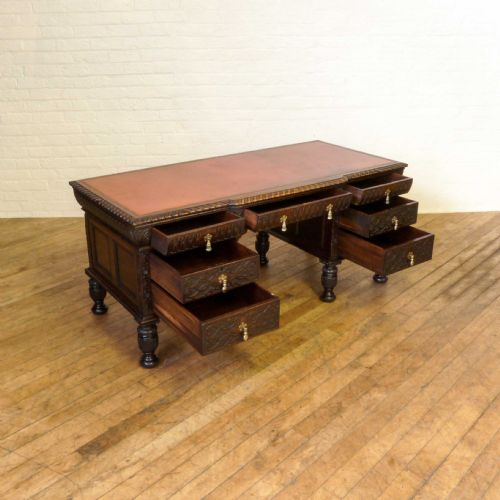 VICTORIAN CARVED OAK DESK - ADDITIONAL PHOTO 2