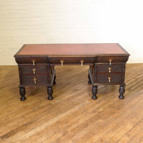 VICTORIAN CARVED OAK DESK - ADDITIONAL PHOTO 1