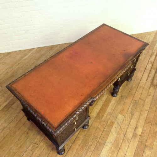 VICTORIAN CARVED OAK DESK - ADDITIONAL PHOTO 3