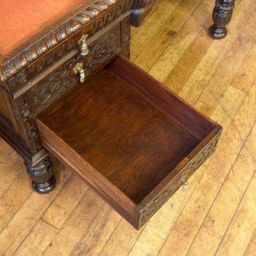 VICTORIAN CARVED OAK DESK - ADDITIONAL PHOTO 8