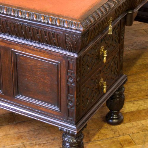 VICTORIAN CARVED OAK DESK - ADDITIONAL PHOTO 9