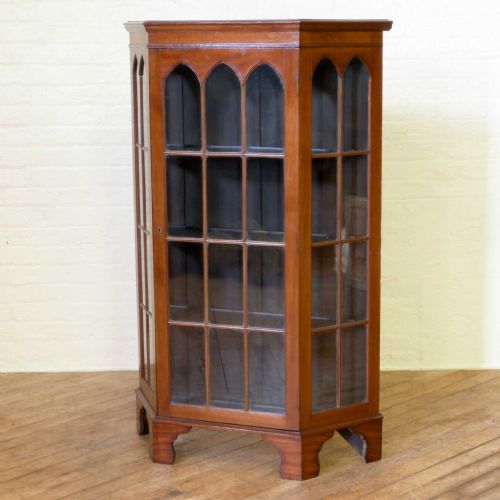 edwardian gothic style display cabinet - CATEGORY: ANTIQUE CABINETS - DATED EDWARDIAN
