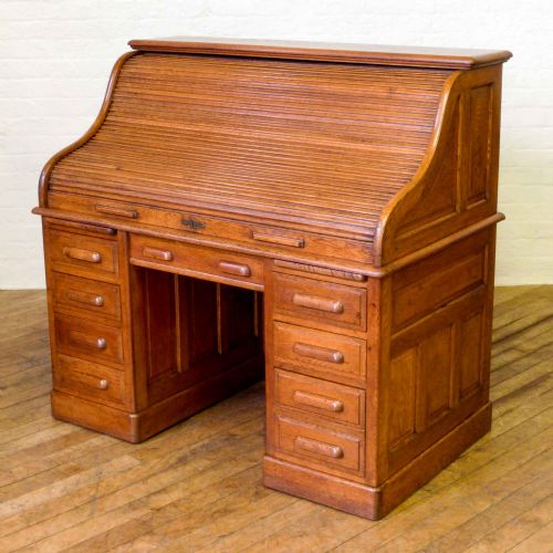edwardian oak roll top desk - CATEGORY: ANTIQUE DESKS - DATED EDWARDIAN