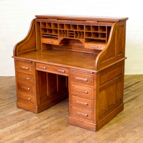 EDWARDIAN OAK ROLL TOP DESK - ADDITIONAL PHOTO 1