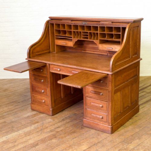 EDWARDIAN OAK ROLL TOP DESK - ADDITIONAL PHOTO 2