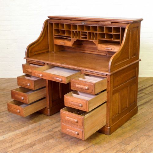 EDWARDIAN OAK ROLL TOP DESK - ADDITIONAL PHOTO 3