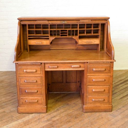 EDWARDIAN OAK ROLL TOP DESK - ADDITIONAL PHOTO 5
