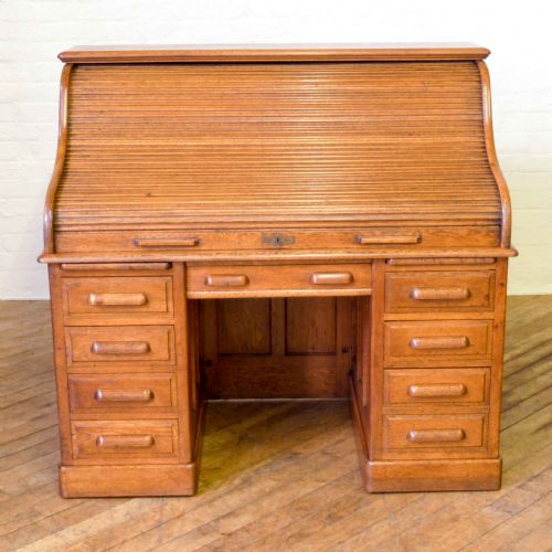 EDWARDIAN OAK ROLL TOP DESK - ADDITIONAL PHOTO 4