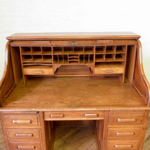 EDWARDIAN OAK ROLL TOP DESK - ADDITIONAL PHOTO 6