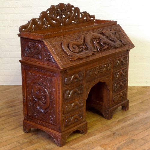 oriental hardwood bureau - CATEGORY: ANTIQUE BUREAU - DATED 1920