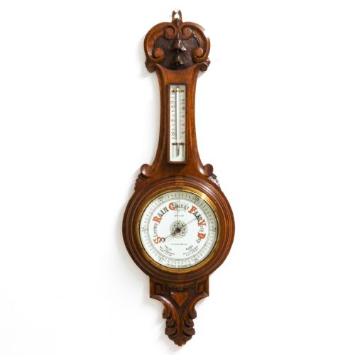edwardian oak aneroid barometer - CATEGORY: ANTIQUE BAROMETERS - DATED EDWARDIAN