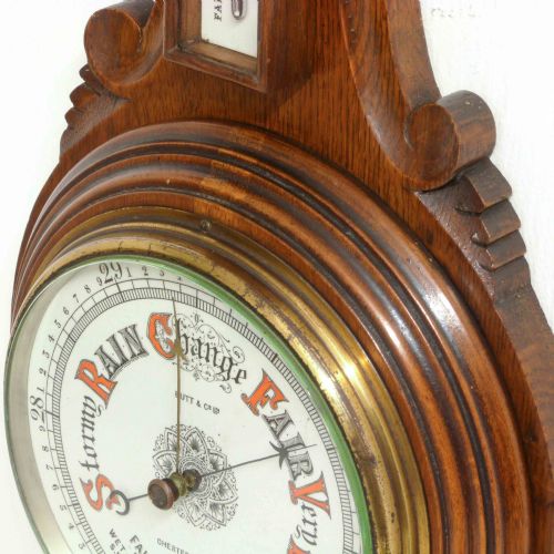 EDWARDIAN OAK ANEROID BAROMETER - ADDITIONAL PHOTO 1