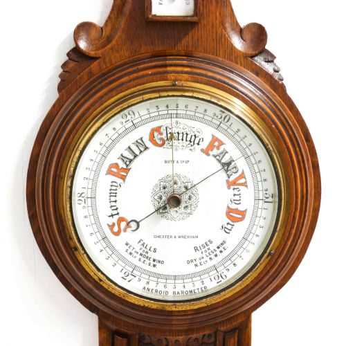 EDWARDIAN OAK ANEROID BAROMETER - ADDITIONAL PHOTO 3