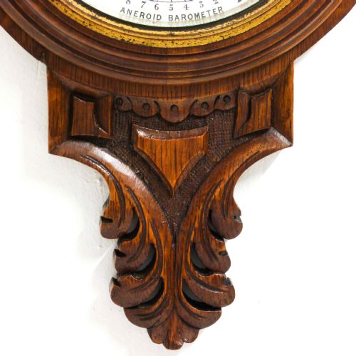 EDWARDIAN OAK ANEROID BAROMETER - ADDITIONAL PHOTO 4