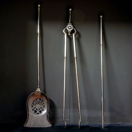 edwardian steel fire irons - CATEGORY: ANTIQUE FIREPLACES - DATED EDWARDIAN