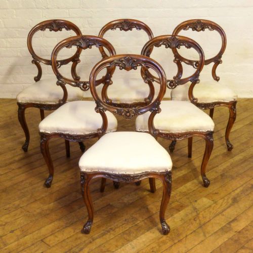 set of six victorian walnut balloon back chairs - CATEGORY: ANTIQUE CHAIRS - DATED VICTORIAN