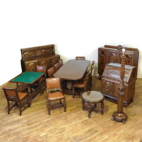 rare 17 piece oak suite - CATEGORY: ANTIQUE FURNITURE - DATED 1920
