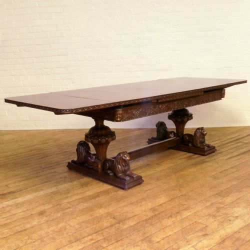 english oak refectory table with lion carvings - CATEGORY: ANTIQUE TABLES - DATED 1920