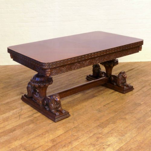 ENGLISH OAK REFECTORY TABLE WITH LION CARVINGS - ADDITIONAL PHOTO 2