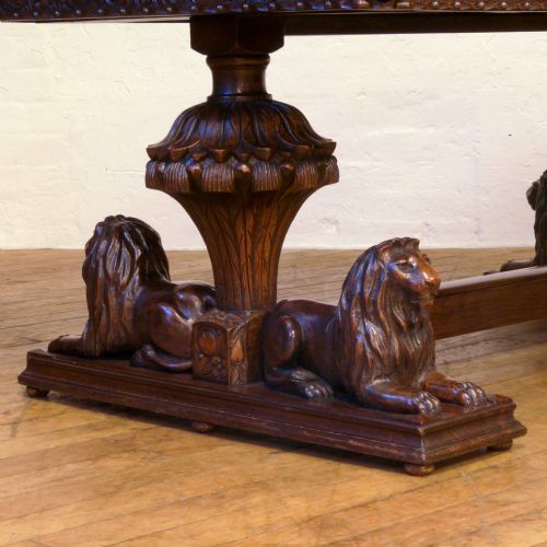 ENGLISH OAK REFECTORY TABLE WITH LION CARVINGS - ADDITIONAL PHOTO 5
