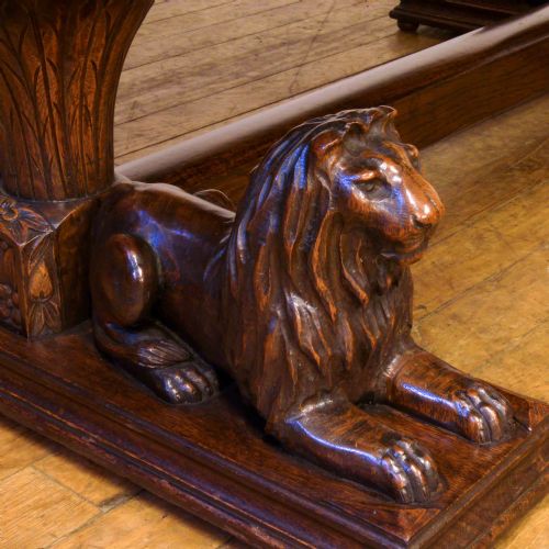 ENGLISH OAK REFECTORY TABLE WITH LION CARVINGS - ADDITIONAL PHOTO 6