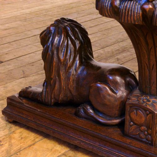 ENGLISH OAK REFECTORY TABLE WITH LION CARVINGS - ADDITIONAL PHOTO 7