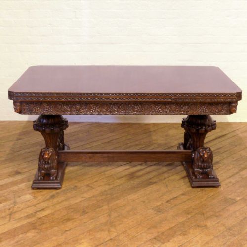 ENGLISH OAK REFECTORY TABLE WITH LION CARVINGS - ADDITIONAL PHOTO 13