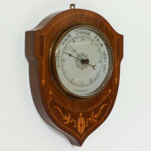 SMALL EDWARDIAN MAHOGANY ANEROID BAROMETER - ADDITIONAL PHOTO 2