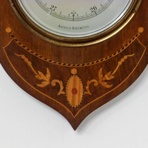 SMALL EDWARDIAN MAHOGANY ANEROID BAROMETER - ADDITIONAL PHOTO 4