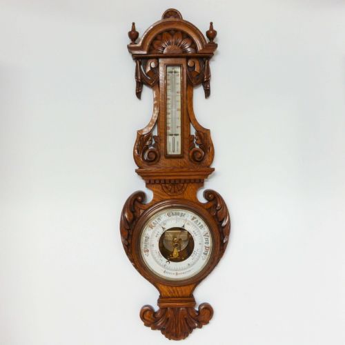 edwardian oak aneroid barometer - CATEGORY: ANTIQUE BAROMETERS - DATED EDWARDIAN