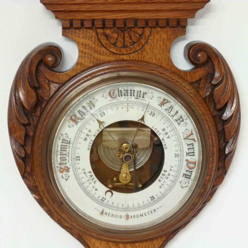 EDWARDIAN OAK ANEROID BAROMETER - ADDITIONAL PHOTO 5