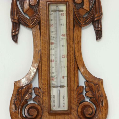 EDWARDIAN OAK ANEROID BAROMETER - ADDITIONAL PHOTO 8