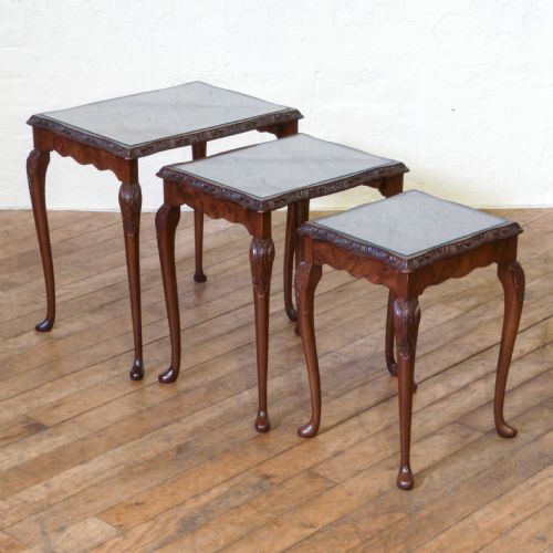 queen anne style walnut nest of tables - CATEGORY: ANTIQUE TABLES - DATED 1920