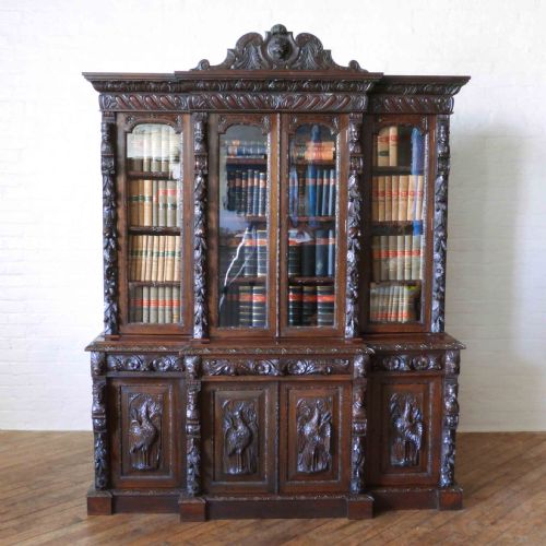 victorian oak breakfront bookcase - CATEGORY: ANTIQUE BOOKCASES - DATED VICTORIAN