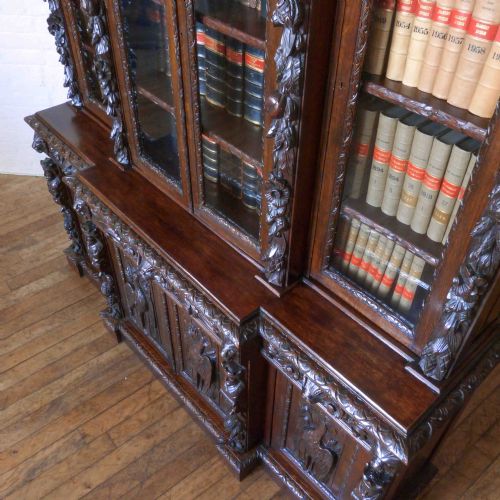 VICTORIAN OAK BREAKFRONT BOOKCASE - ADDITIONAL PHOTO 1