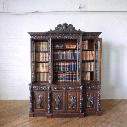 VICTORIAN OAK BREAKFRONT BOOKCASE - ADDITIONAL PHOTO 3