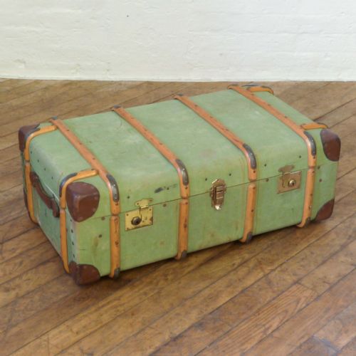 green canvas trunk - CATEGORY: ANTIQUE CHESTS - DATED 1930