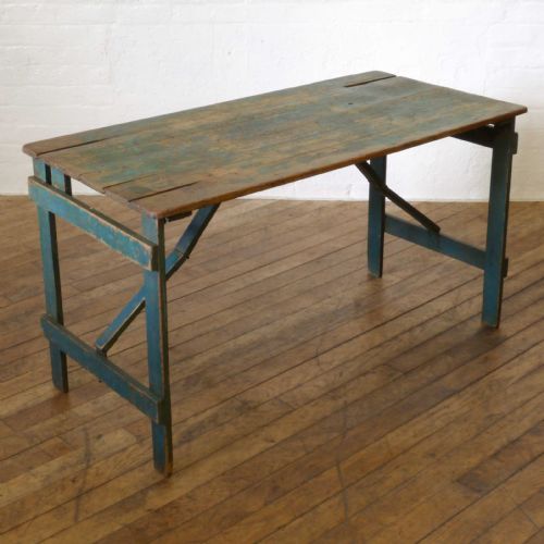 victorian painted pine trestle table - CATEGORY: ANTIQUE TABLES - DATED VICTORIAN
