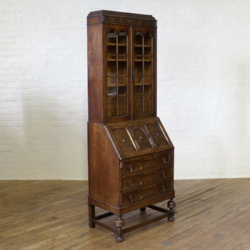 jacobean style oak bureau bookcase - CATEGORY: ANTIQUE BUREAU - DATED 1920